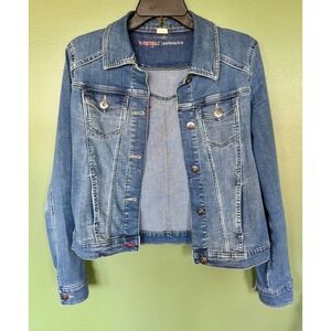 Wrangler Authentics Womens Medium Wash Denim Trucker Jacket Blue Stretch Small